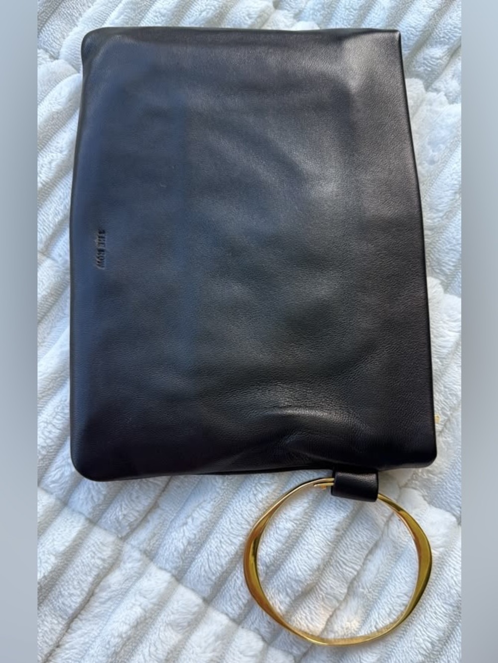 The Row Black Leather Clutch with Gold Ring Handle